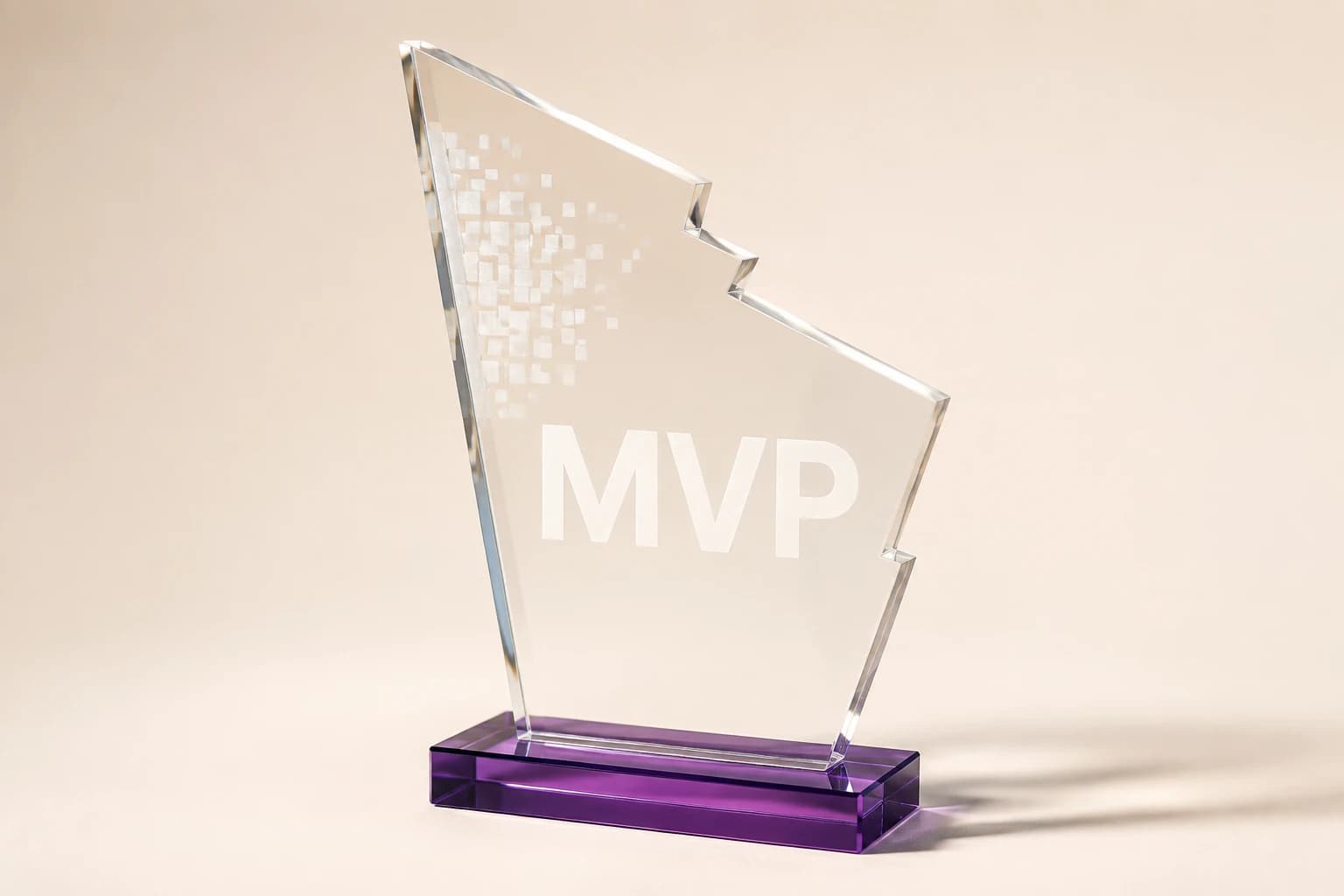 Angular clear acrylic MVP shard on a violet base.