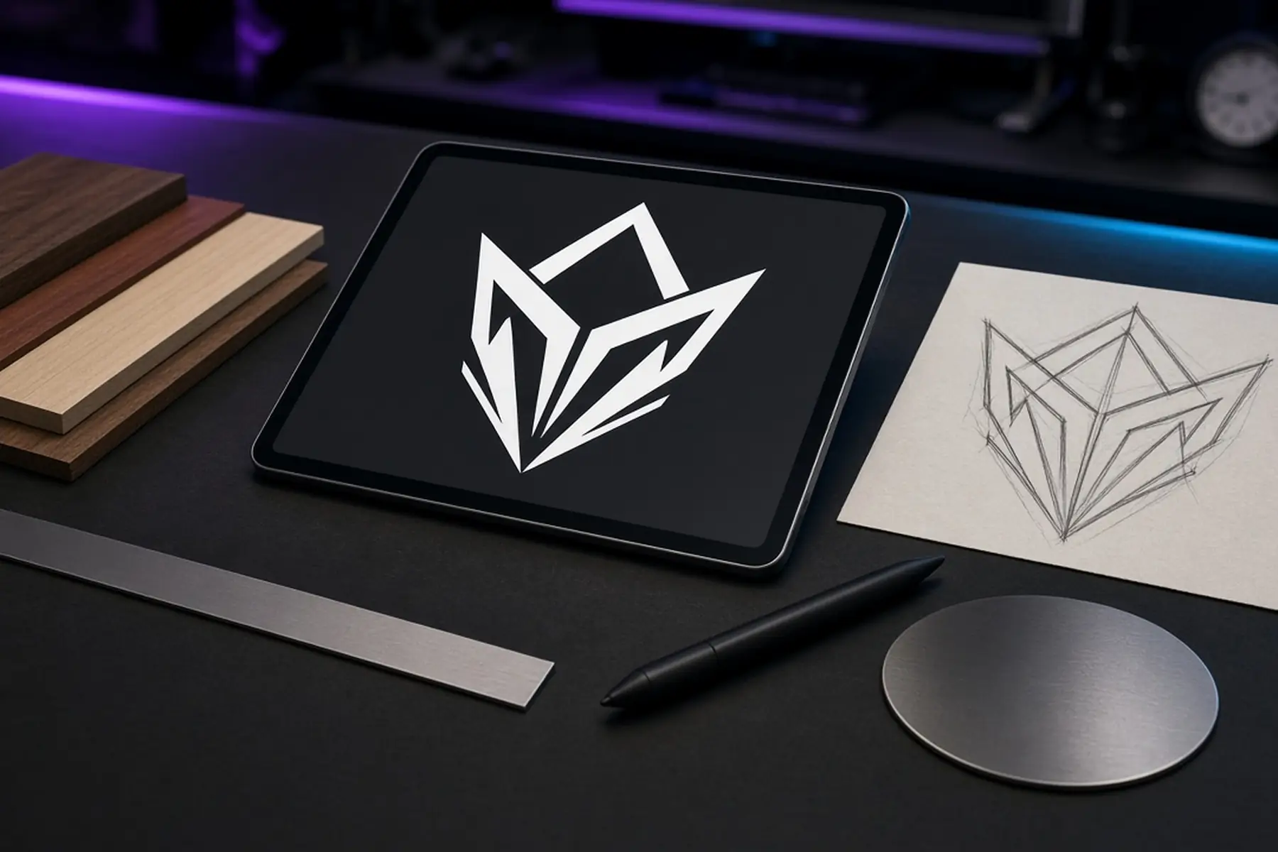 Artwork preparation concept: a simple emblem converted to clean outlines for a Esports Championship Trophy